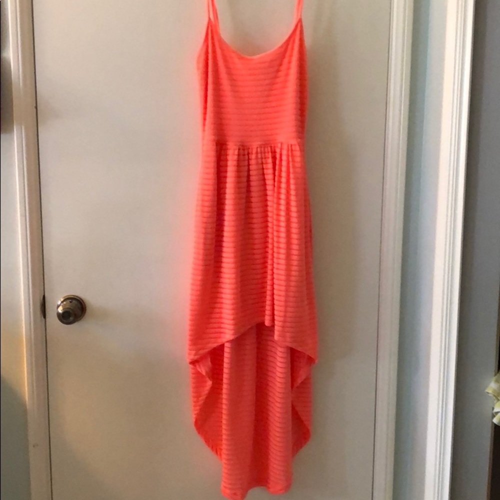 Neon Orange Hi-Low Spaghetti Strap Dress